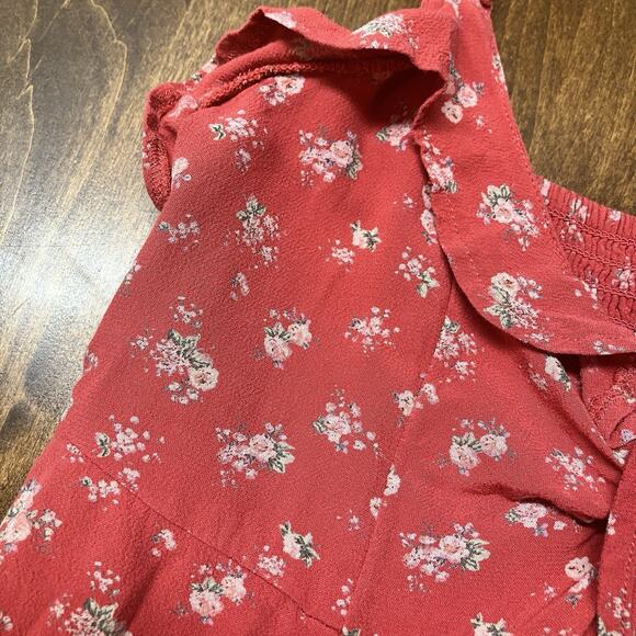 American Eagle Y2K Lace Up Floral Print Ruffle Mini Sun Dress Red Size S Cottage - Picture 6 of 12